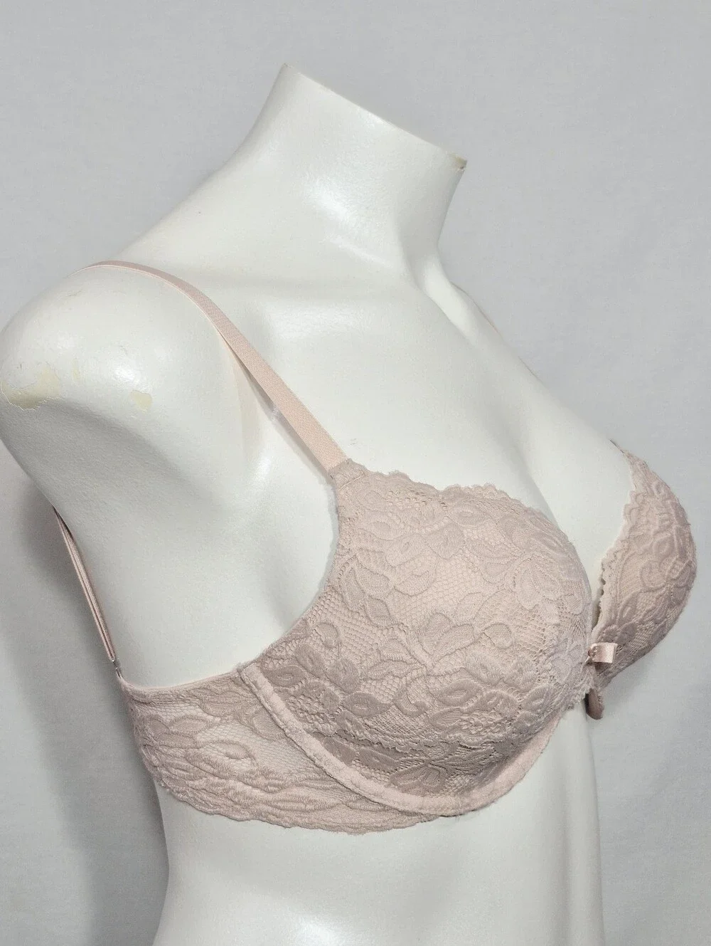 34F Fredericks of Hollywood Jessica Lace Deep Plunge Push‎ Up UW Bra Beige NWT